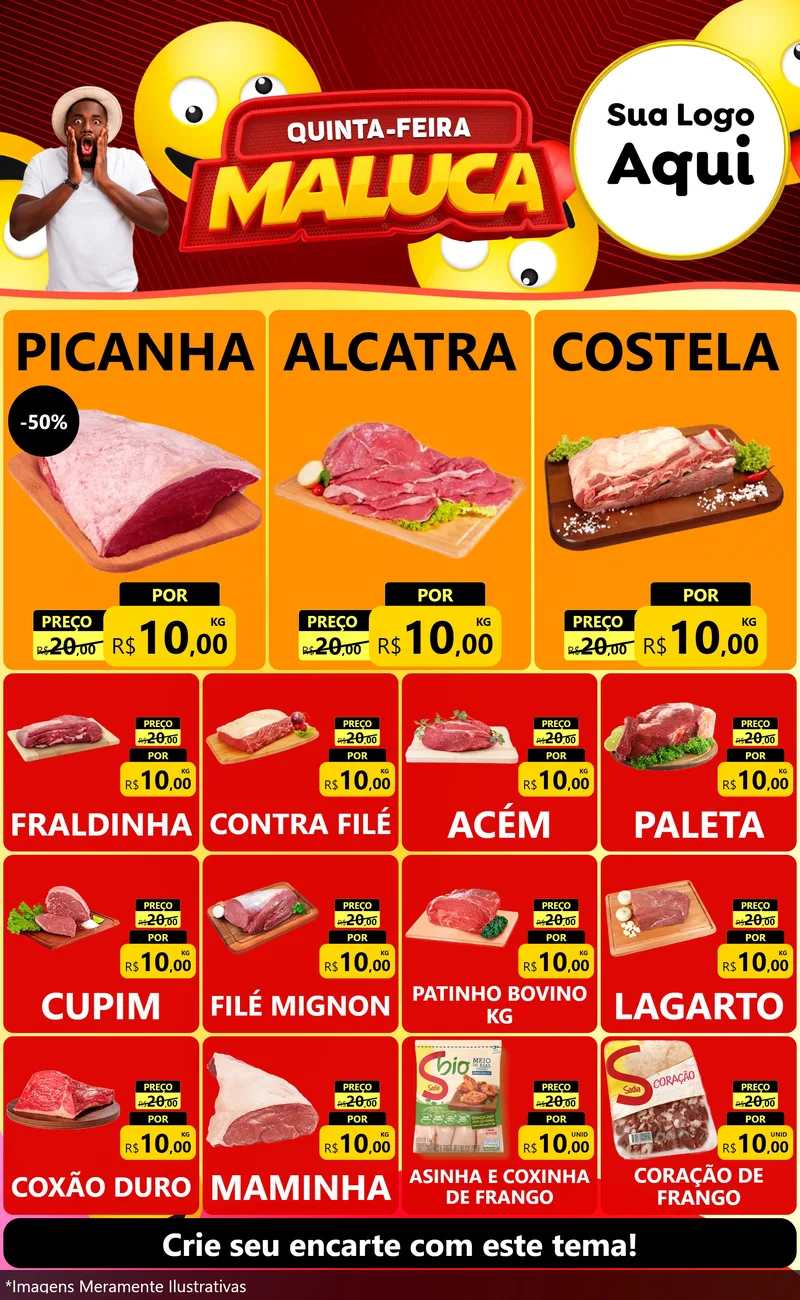 Modelo de Encarte para Encarte Grande com o tema Quinta-feira Maluca para Açougue