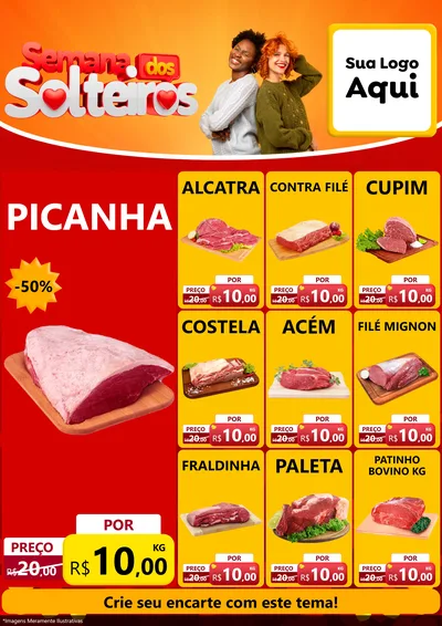 Modelo de Encarte para Encarte A4 Vertical com o tema Semana dos Solteiros para Açougue
