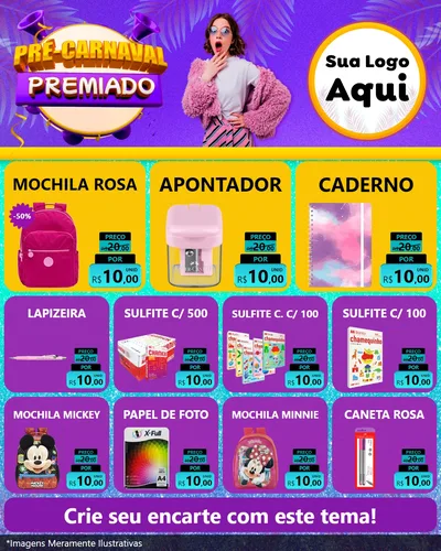Modelo de Rede Social para Feed Instagram com o tema Pré-Carnaval Premiado para Papelaria