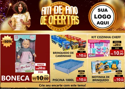 Modelo de Encarte para Encarte A4 Horizontal com o tema Fim de Ano de Ofertas para Brinquedos