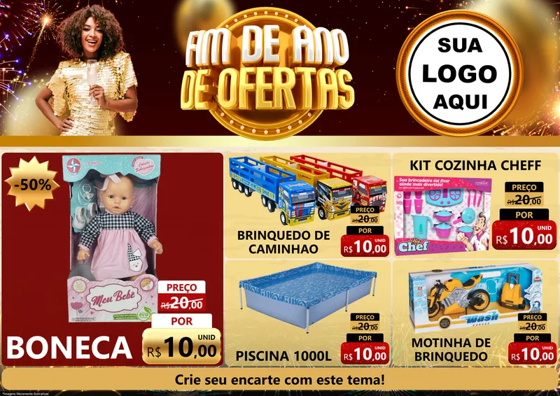 Modelo de Encarte para Encarte A4 Horizontal com o tema Fim de Ano de Ofertas para Brinquedos