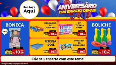 Modelo de TV para TV Horizontal com o tema Aniversário para Brinquedos