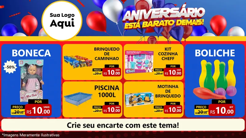 Modelo de TV para TV Horizontal com o tema Aniversário para Brinquedos