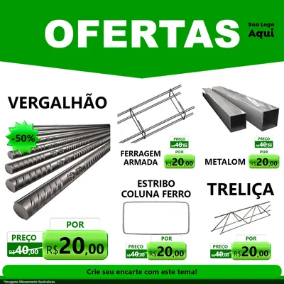 Modelo de Rede Social para Feed Facebook com o tema Ofertas Verde Cartaz para Ferragens