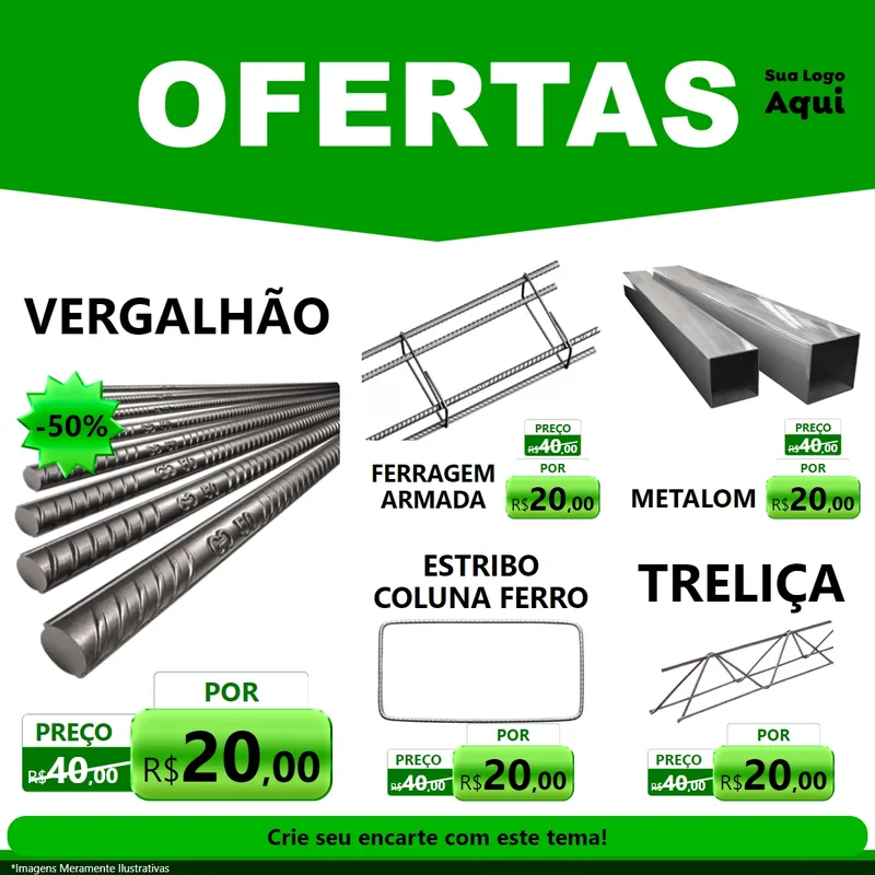 Modelo de Rede Social para Feed Facebook com o tema Ofertas Verde Cartaz para Ferragens