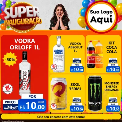 Modelo de Rede Social para Feed Facebook com o tema Super Inauguração para Distribuidora de bebidas
