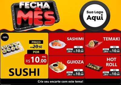 Modelo de Encarte para Encarte A4 Horizontal com o tema Fecha Mês para Comida japonesa