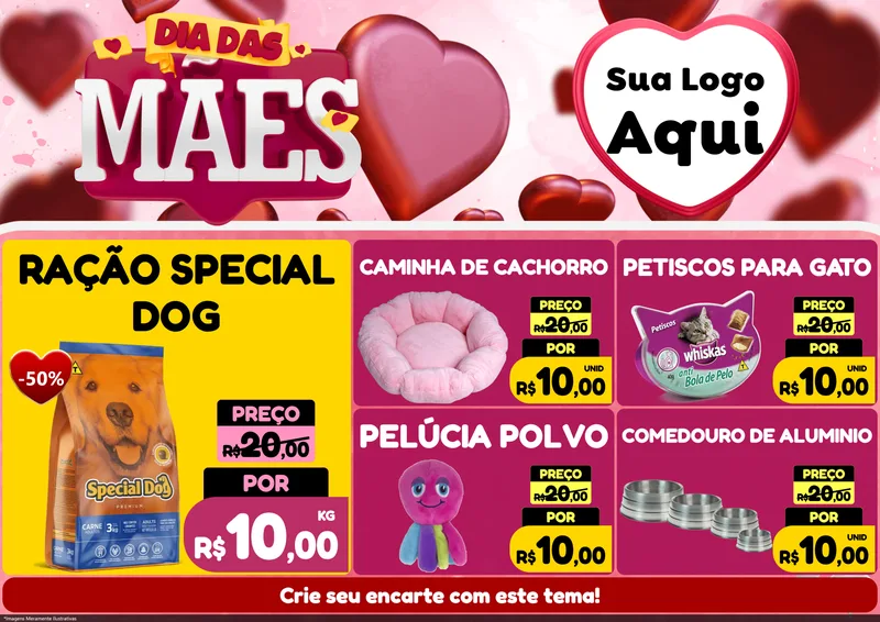 Modelo de Encarte para Encarte A4 Horizontal com o tema Dia Das Mães para Pet Shop