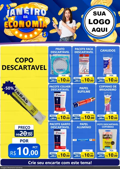 Modelo de Encarte para Encarte A4 Vertical com o tema Janeiro da Economia para Embalagens
