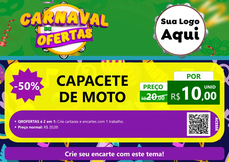 Modelo de Cartaz para Cartaz A4 Horizontal com o tema Carnaval de Ofertas para Moto peças