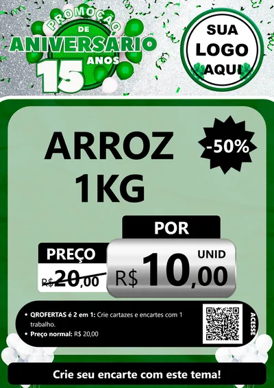 Modelo de Cartaz para Cartaz A4 Vertical com o tema Promoção de Aniversário - 15 Anos para Supermercado
