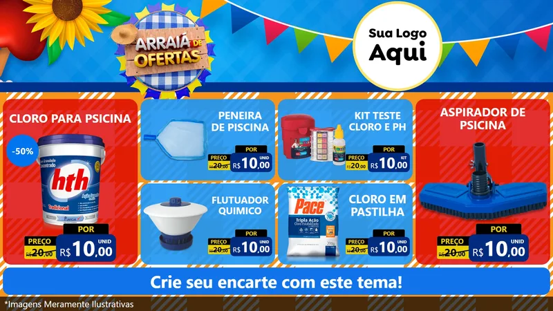 Modelo de TV para TV Horizontal com o tema Arraiá de Ofertas para Produtos para Piscina