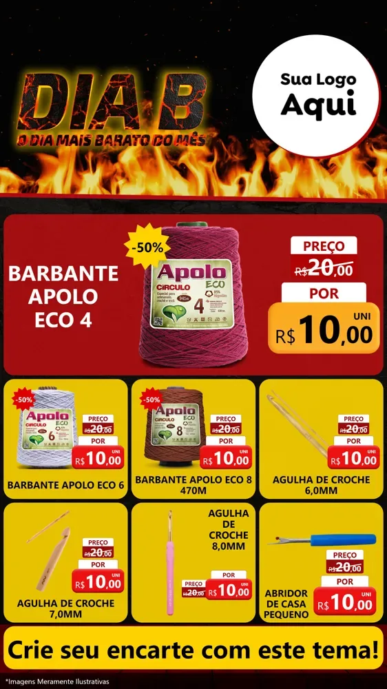 Modelo de Rede Social para Stories com o tema Dia B para Armarinho e Aviamentos