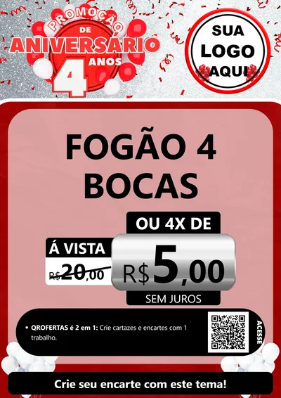 Modelo de Cartaz para Cartaz A4 Vertical com o tema Promoção de Aniversário - 4 Anos para Móveis e Eletro