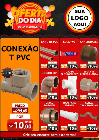 Modelo de Encarte para Encarte A4 Vertical com o tema Oferta do Dia - Só hoje, Aproveite! para Tubos e conexões
