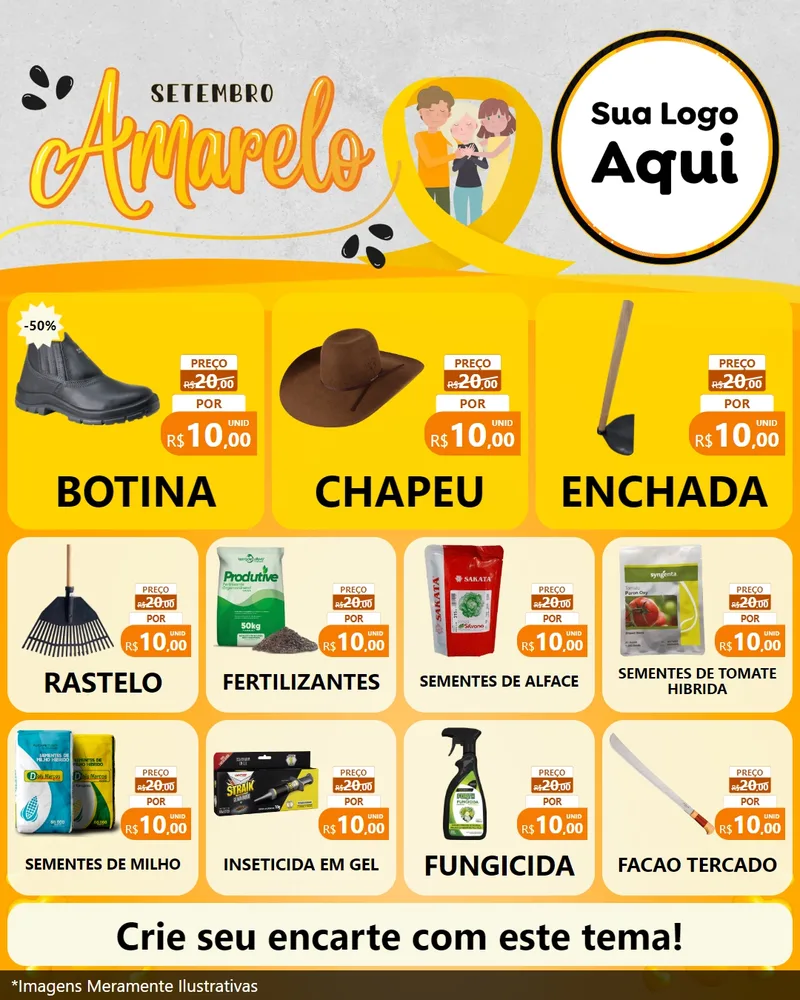 Modelo de Rede Social para Feed Instagram com o tema Setembro Amarelo para Agropecuária