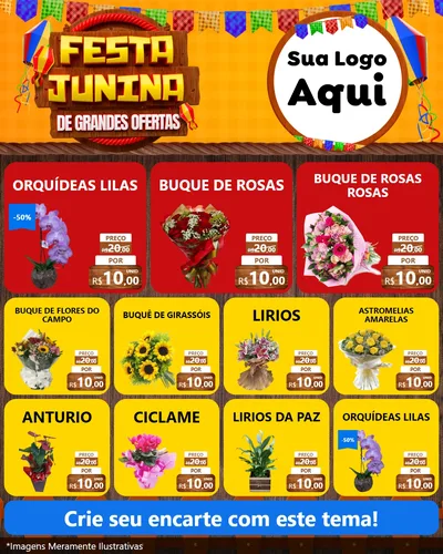 Modelo de Rede Social para Feed Instagram com o tema Festa Junina de Grandes Ofertas para Floricultura e jardim