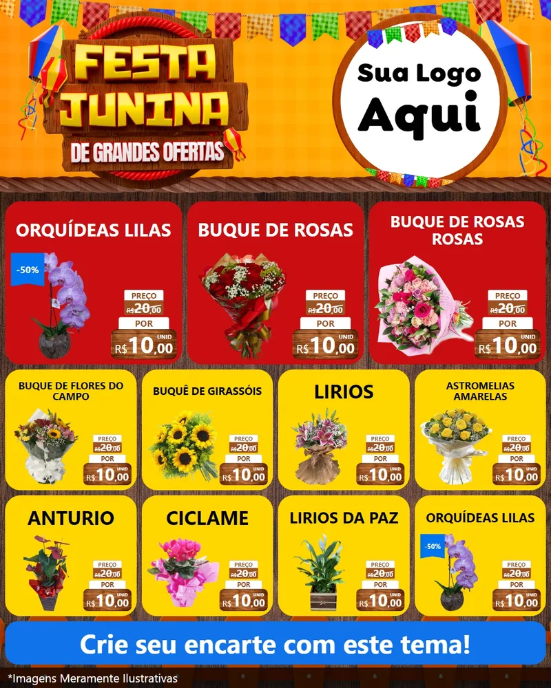 Modelo de Rede Social para Feed Instagram com o tema Festa Junina de Grandes Ofertas para Floricultura e jardim