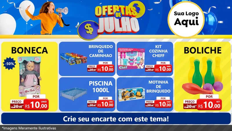 Modelo de TV para TV Horizontal com o tema Ofertas de Julho para Brinquedos
