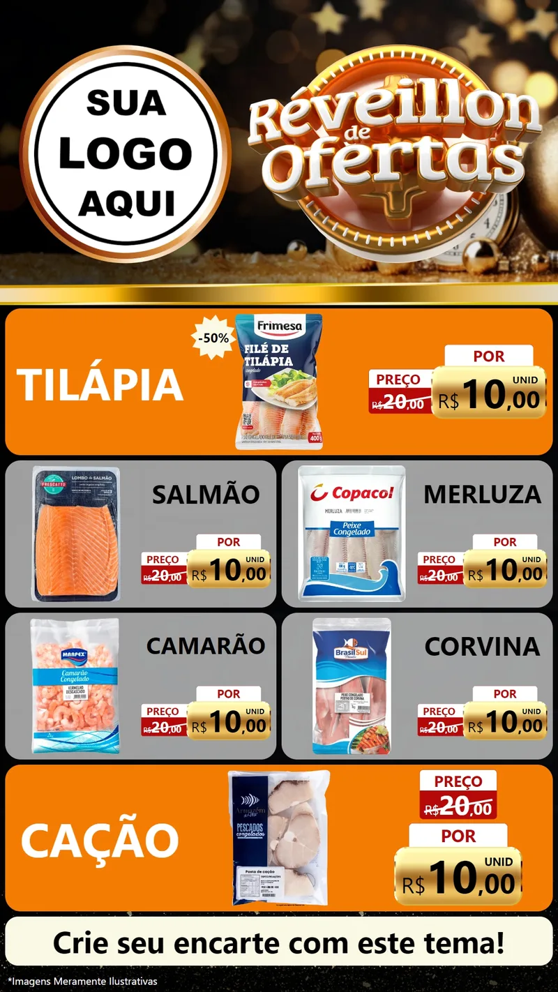 Modelo de TV para TV Vertical com o tema Réveillon de Ofertas para Peixaria