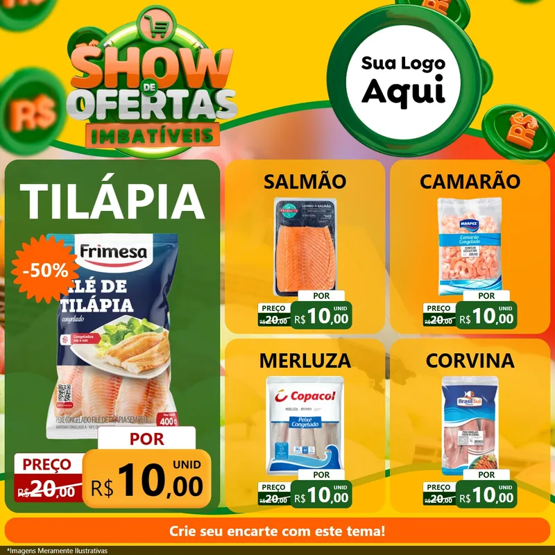 Modelo de Rede Social para Feed Facebook com o tema Show de Ofertas Imbatíveis para Peixaria