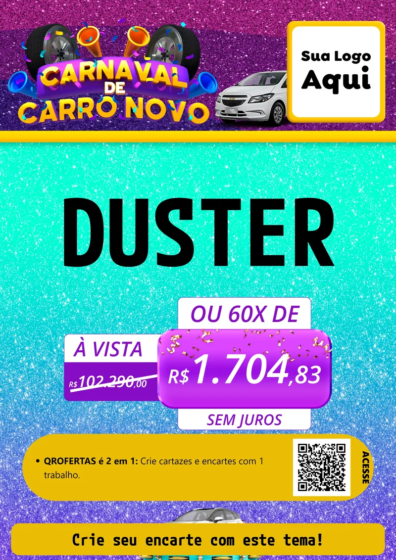 Modelo de Cartaz para Cartaz A4 Vertical com o tema Carnaval de Carro Novo para Concessionaria de Carros