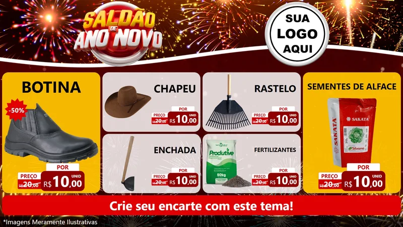 Modelo de TV para TV Horizontal com o tema Saldão de Ano Novo para Agropecuária