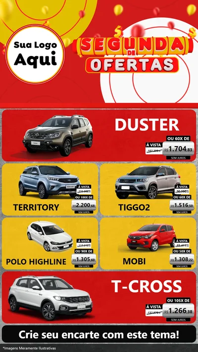 Modelo de TV para TV Vertical com o tema Segunda de Ofertas para Concessionaria de Carros