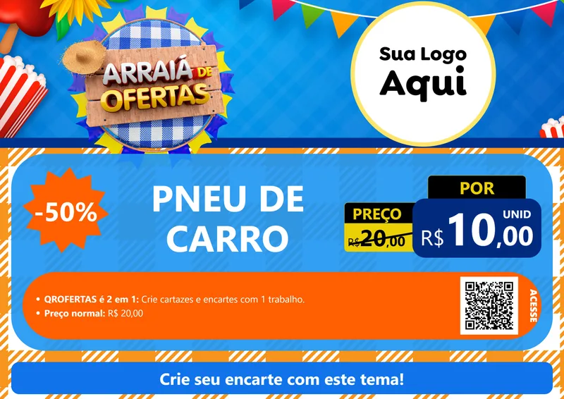 Modelo de Cartaz para Cartaz A4 Horizontal com o tema Arraiá de Ofertas para Auto peças
