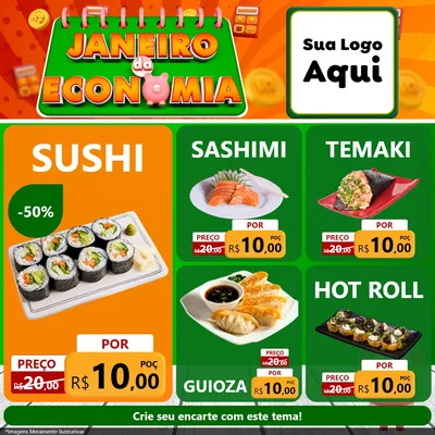 Modelo de Rede Social para Feed Facebook com o tema Janeiro da Economia para Comida japonesa