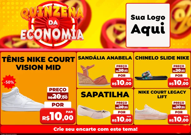 Modelo de Encarte para Encarte A4 Horizontal com o tema Quinzena Da Economia para Calçados