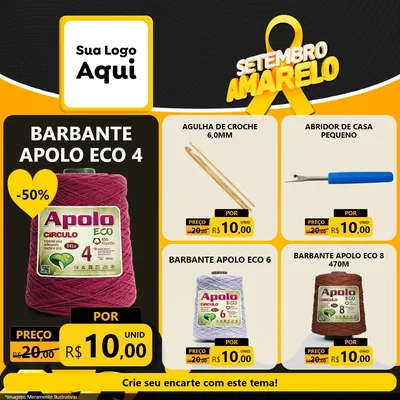 Modelo de Rede Social para Feed Facebook com o tema Setembro Amarelo para Armarinho e Aviamentos
