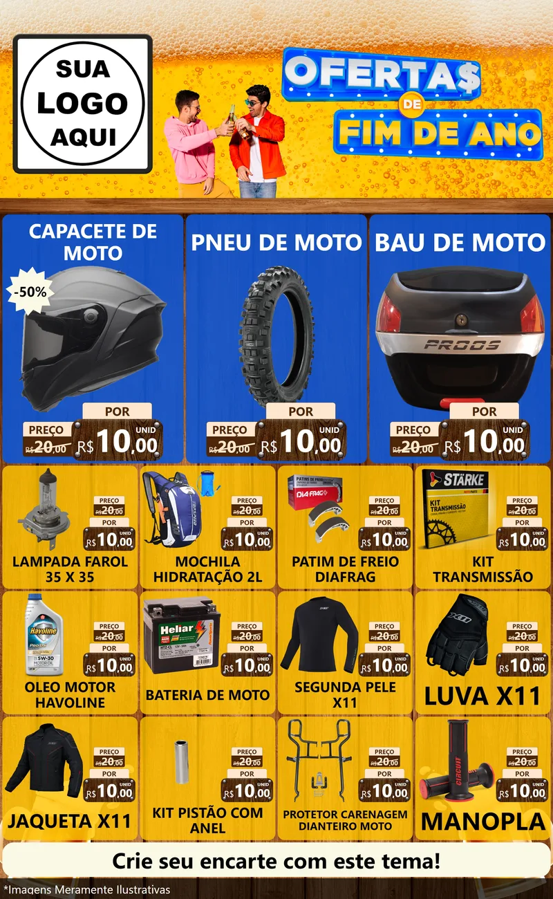 Modelo de Encarte para Encarte Grande com o tema Ofertas de Fim de Ano para Moto peças