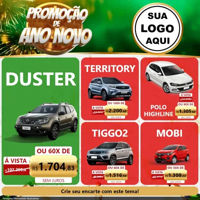 Modelo de Rede Social para Feed Facebook com o tema Promoção de Ano Novo para Concessionaria de Carros