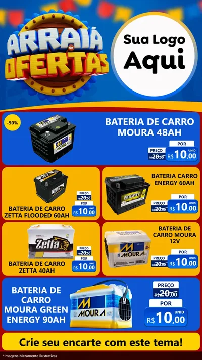 Modelo de TV para TV Vertical com o tema Arraiá de Ofertas - Junina para Baterias Elétricas