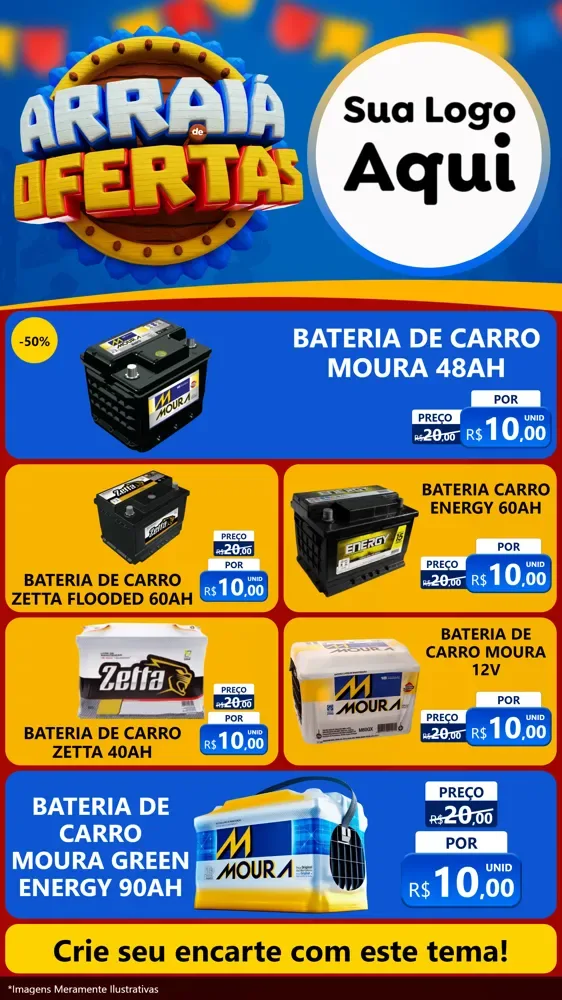 Modelo de TV para TV Vertical com o tema Arraiá de Ofertas - Junina para Baterias Elétricas