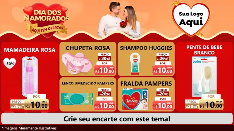 Modelo de TV para TV Horizontal com o tema Dia dos Namorados - Aqui Tem Ofertas para Bebês