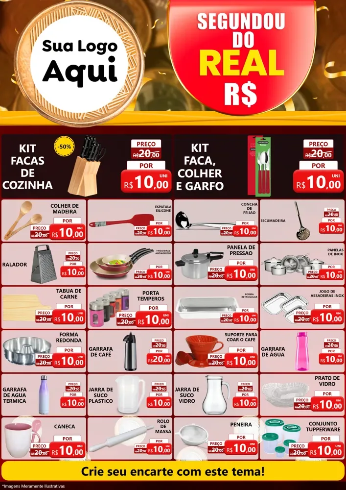 Modelo de Encarte para Encarte A4 Vertical com o tema Segundou do Real para Utilidades Domésticas