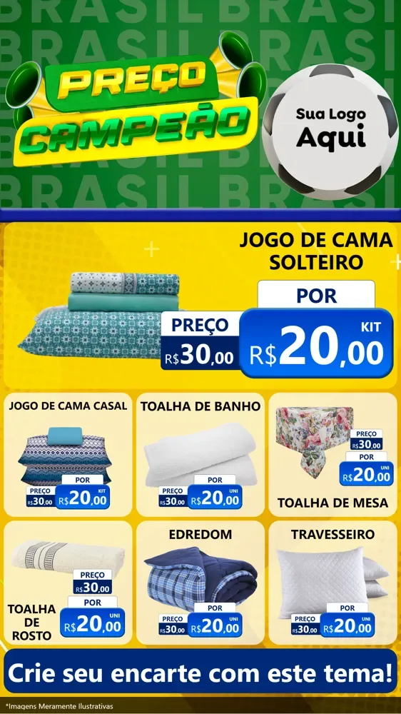 Modelo de Rede Social para Stories com o tema Preço Campeão - Copa para Cama, Mesa e Banho