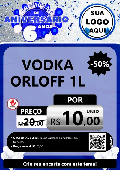 Modelo de Cartaz para Cartaz A4 Vertical com o tema Promoção de Aniversário - 6 Anos para Distribuidora de bebidas