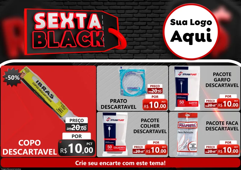 Modelo de Encarte para Encarte A4 Horizontal com o tema Sexta Black para Embalagens