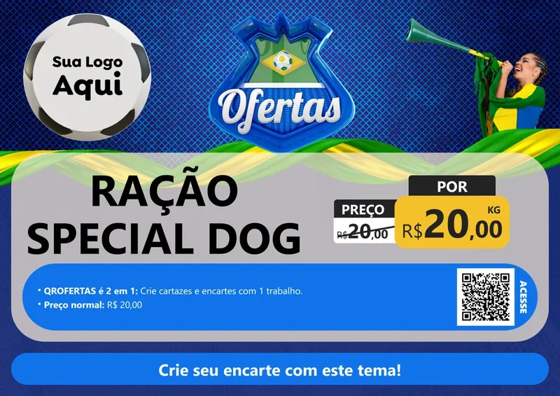 Modelo de Cartaz para Cartaz A4 Horizontal com o tema Ofertas (Futebol) para Pet Shop