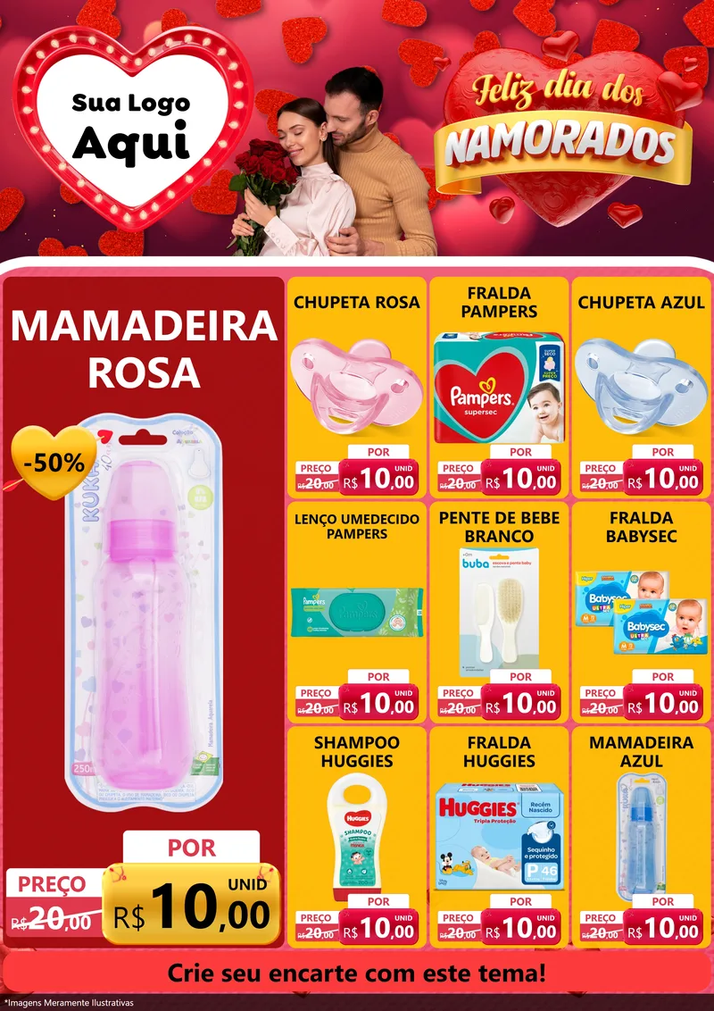 Modelo de Encarte para Encarte A4 Vertical com o tema Feliz Dia Dos Namorados para Bebês