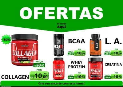 Modelo de Encarte para Encarte A4 Horizontal com o tema Ofertas Verde Cartaz para Suplementos alimentares