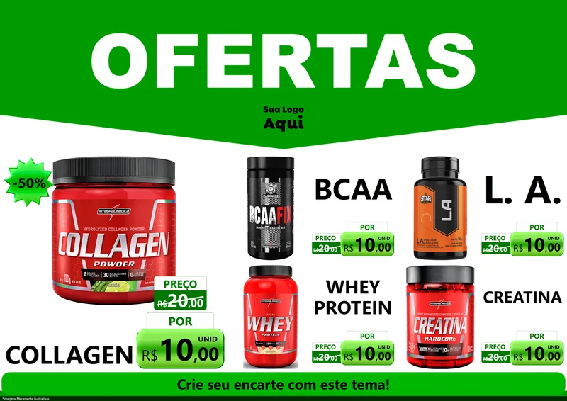 Modelo de Encarte para Encarte A4 Horizontal com o tema Ofertas Verde Cartaz para Suplementos alimentares