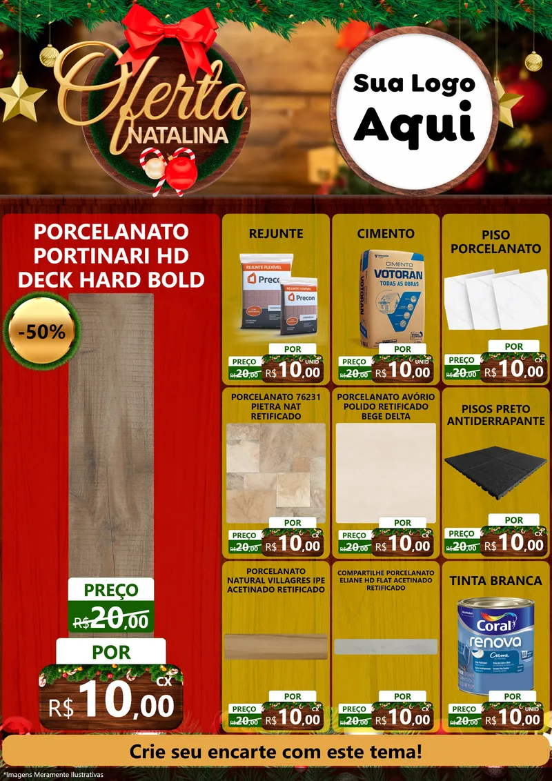 Modelo de Encarte para Encarte A4 Vertical com o tema Ofertas Natalina para Pisos e revestimentos
