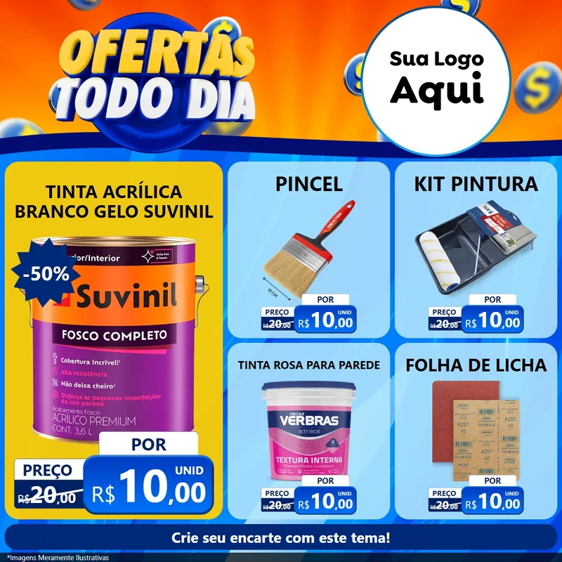 Modelo de Rede Social para Feed Facebook com o tema Ofertas Todo Dia para Tintas e Ferramentas
