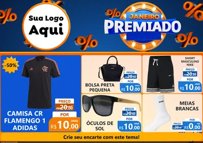 Modelo de Encarte para Encarte A4 Horizontal com o tema Janeiro Premiado para Roupas e acessórios
