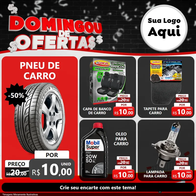 Modelo de Rede Social para Feed Facebook com o tema Domingou de Ofertas para Auto peças