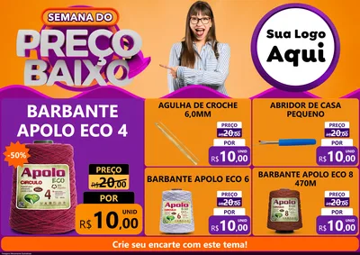 Modelo de Encarte para Encarte A4 Horizontal com o tema Semana do Preço Baixo para Armarinho e Aviamentos